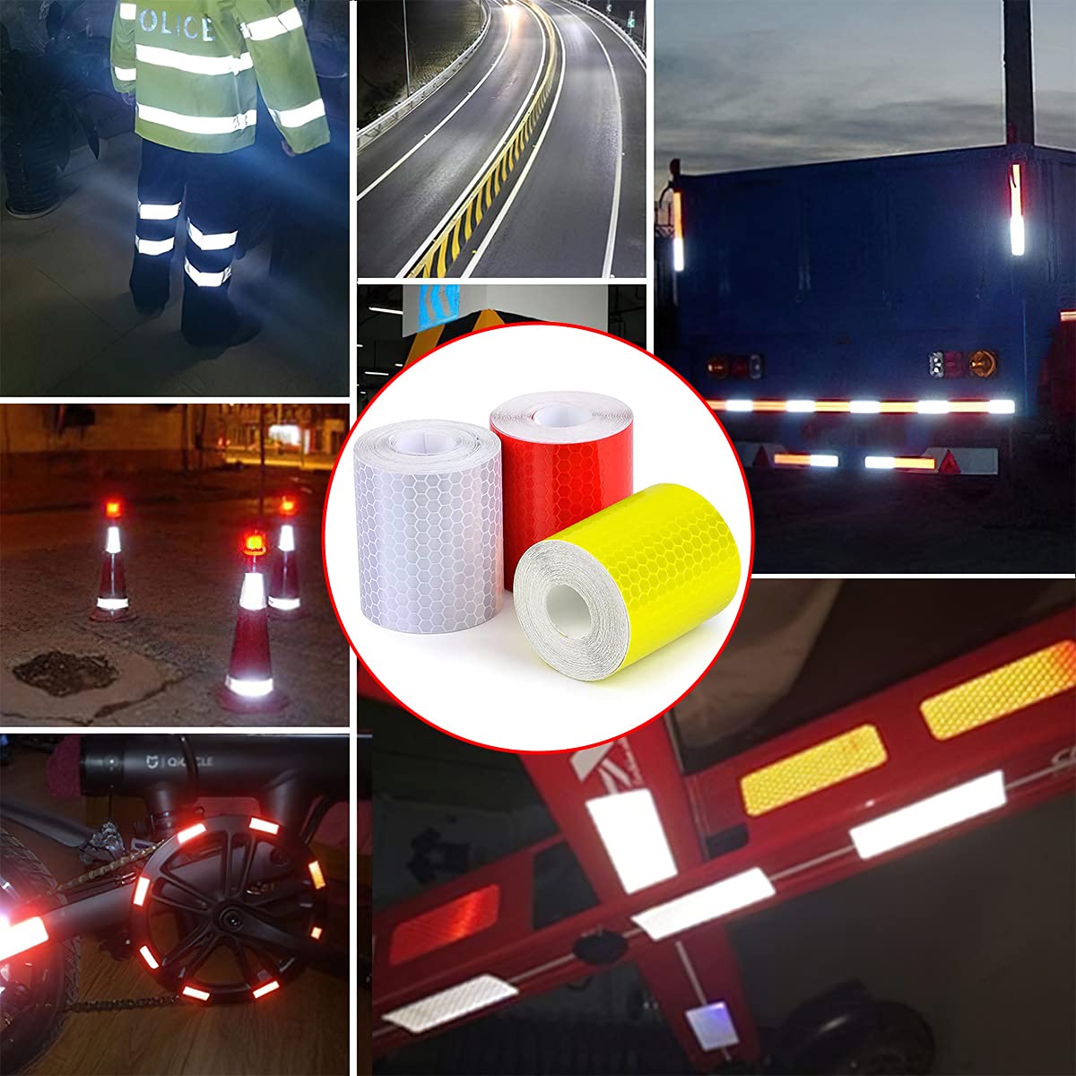 STHIRA 3 Rolls Reflective Tape 50mm*3m Waterproof Reflective Warning Stickers High Intensity Self Adhesive Reflector Tape for Vehicles Road Bikes Helmets Safety Reminder (White Red Yellow) STHIRA 3 Rolls Reflective Tape 50mm*3m Waterproof Reflective Warning Stickers High Intensity Self Adhesive Reflector Tape for Vehicles Road Bikes Helmets Safety Reminder (White Red Yellow)